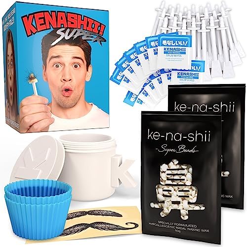 Kenashii Super Nose Waxing Kit | 100g Wax, 24 Applicators | No Microwave Required | Ear Hair Removal | For Men and Women | 12 Balm Wipes, Mustache Guards, Storage Bag-Velvo Beauty