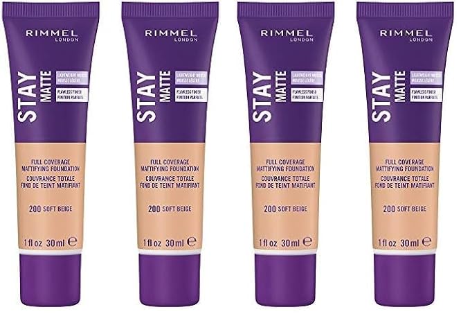Rimmel Stay Matte Liquid Foundation, Soft Beige, 1 Fl Oz, Pack of 4-Velvo Beauty
