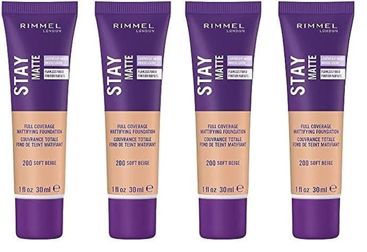 Rimmel Stay Matte Liquid Foundation, Soft Beige, 1 Fl Oz, Pack of 4-Velvo Beauty