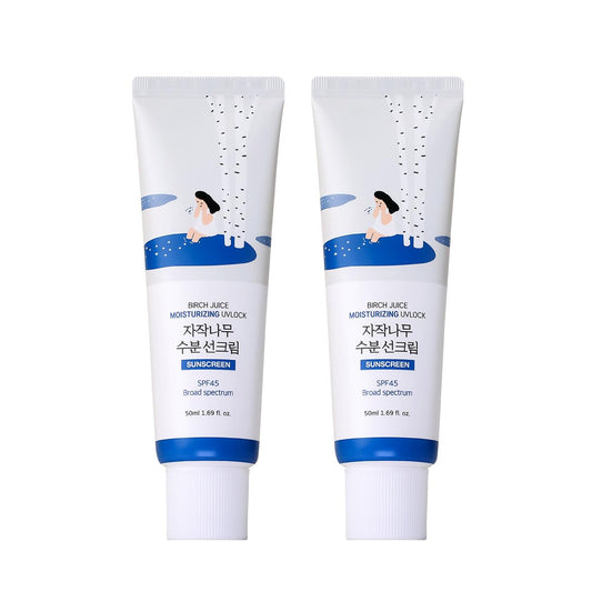 ROUND LAB Birch Juice Moisturizing UV LOCK SPF 45 2EA, NBC No1 SPF, Glow Sunscreen for Daily Skincare, Non-toxic, UV Protection, Lightweight, Oil-Free, Organic, Korean Sunscreen-Velvo Beauty