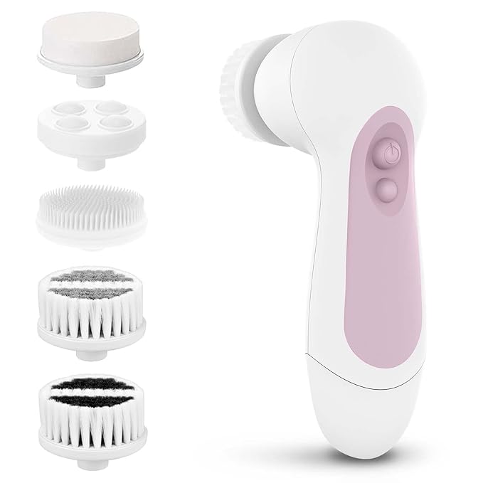 Waterproof Facial Cleansing Spin Brush Set with 5 Exfoliating Brush Heads - Electric Face Scrubber Cleanser Brush by CLSEVXY - Face Brush for Gentle Exfoliation and Deep Scrubbing-Velvo Beauty