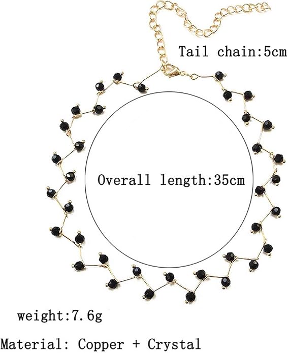Black Crystal Choker Necklace Short Black Beaded Choker Necklace Silver Chain Necklace Minimalist Necklace Jewelry for Women and Girls-Velvo Beauty