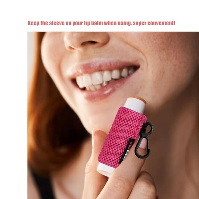 3PCS Lip Balm Holder Sleeves Keychain Lipstick Sleeves Lip Gloss Holder Keychain Chapstick Elastic Sleeves(Black/Rose/Beige)-Velvo Beauty