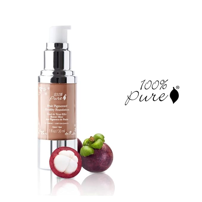 100% PURE Healthy Foundation Full Face Coverage Makeup, Liquid Matte Finish with Anti-Aging Benefits - Vegan Gorgeous Fruit Pigmented Toffee Color (Tan with Neutral Undertone) - 1 Fl Oz-Velvo Beauty