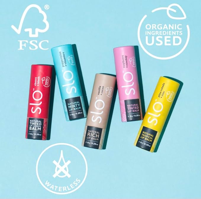 Slo | Natural Lip Balm - All Natural Ingredients, Vegan & Cruelty Free, Hydrating & Soothing, Plastic Free, Paper Packaging | Vanilla + Cacao, 0.28oz-Velvo Beauty