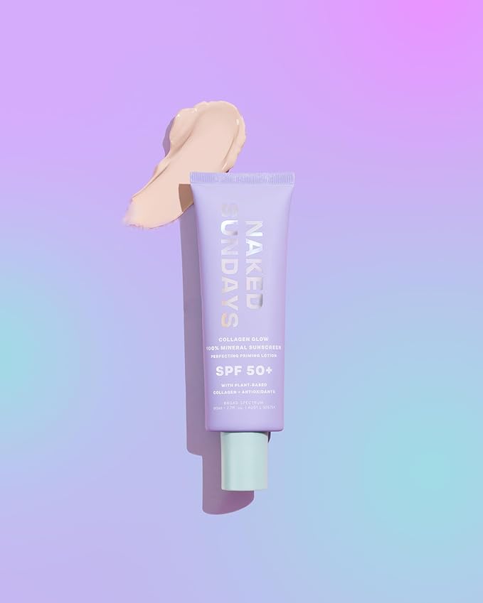 Naked Sundays SPF 50 Mineral Glow Sunscreen, Daily Hydrating Facial Moisturizer & Primer with Zinc Oxide, Sheer Tint, Broad Spectrum SPF Lotion (Jumbo 80ml)-Velvo Beauty