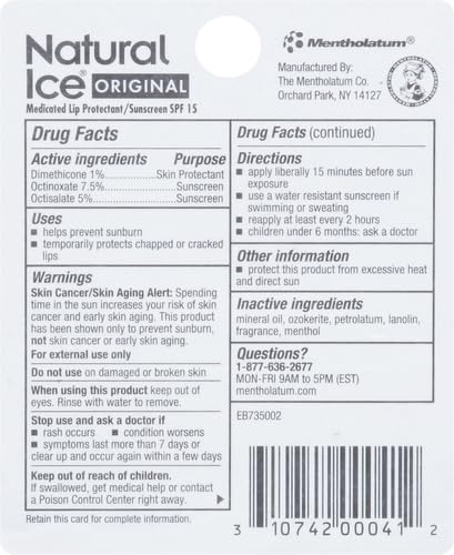 Mentholatum Natural Ice Lip Balm Original SPF 15 1 Each-Velvo Beauty