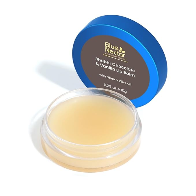 Blue Nectar Natural Lip Balm Chocolate & Vanilla with Organic Ghee for Dry Lips | Herbal Ayurvedic Hydrating Lip Gloss for Women (0.35 oz, 12 Herbs)-Velvo Beauty