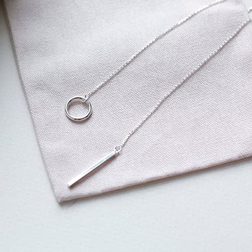 Boho Circle Bar Lariat Necklace Silver Drop Bar Y Necklace Open Circle Necklace Long Vertical Bar Necklace Chain Jewelry for Women and Girls Gifts-Velvo Beauty