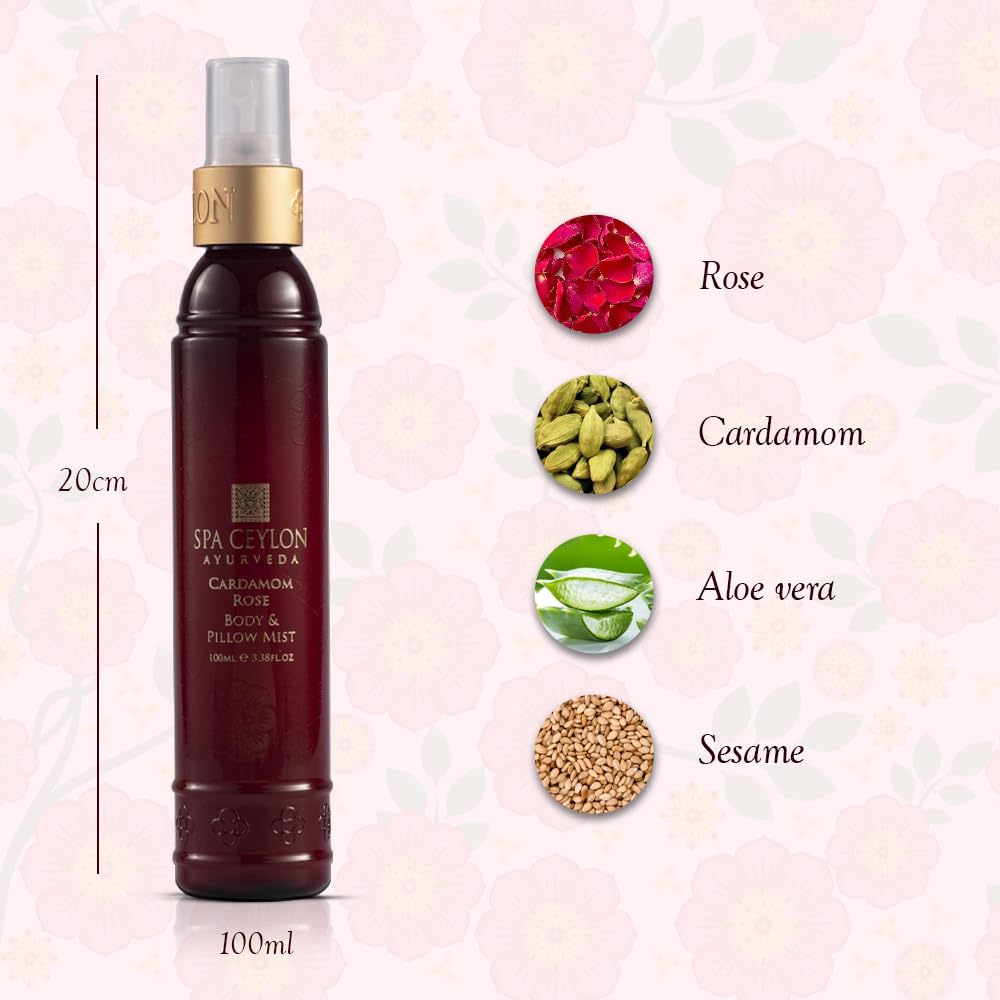 SPA CEYLON Cardamom Rose Body and Pillow Mist | Refreshing Skin Care Spray | Non-Oily Fragrance Mist for All Skin Types-Velvo Beauty