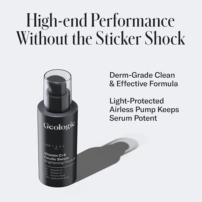 Geologie Vitamin C+E Ferulic Acid Face Serum | Brightening & Firming Anti-Aging Gel Formula | 5% Light-Protected & Stabilized Vitamin C , 0.5% Vitamin E, 1.5% Hyaluronic Acid | 30 ML-Velvo Beauty