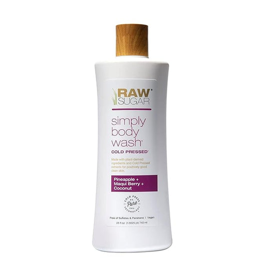 RAW SUGAR Simply Body Wash, (25 Fl Oz, Pack of 1) Bath Soap, Formulated without Sulfates & Parabens (Pineapple + Maqui Berry + Coconut)-Velvo Beauty