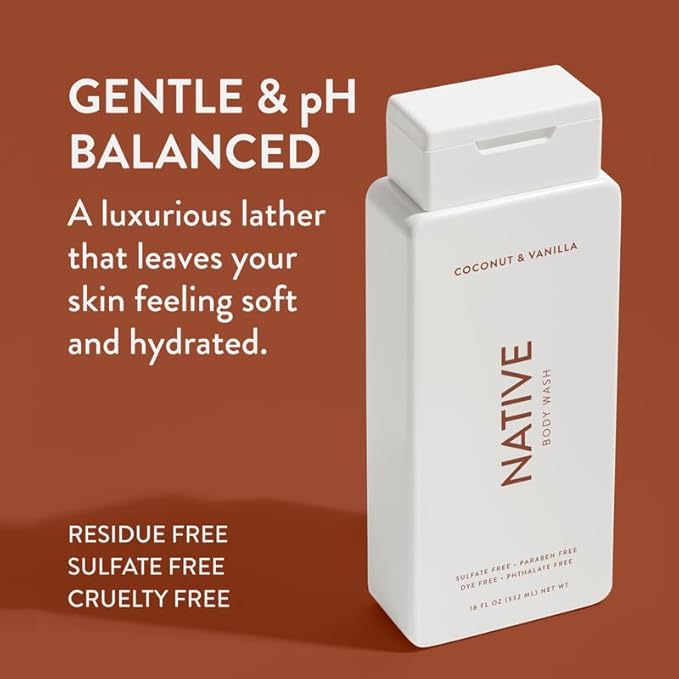 Native Body Wash Contains Naturally Derived Ingredients | for Women & Men, Sulfate, Paraben, & Dye Free Leaving Skin Soft & Hydrated |Coconut & Vanilla, Lavender Rose, & Cucumber Mint, 18 oz Pack of 3-Velvo Beauty