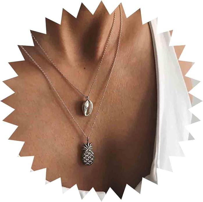 Boho Layered Shell Pineapple Choker Necklace Silver Seashell Pendant Necklace Vintage Cowrie Shell Necklace Beach Charm Necklace Jewelry for Women Gifts-Velvo Beauty