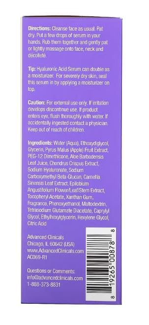 Advanced Clinicals Hyaluronic Acid Moisturizer Body Cream + Hyaluronic Acid Serum 2PC Skin Care Set | Face Serum & Body Lotion Help Diminish Appearance Of Wrinkles, Fine Lines, & Dry Skin, 2PC Bundle-Velvo Beauty
