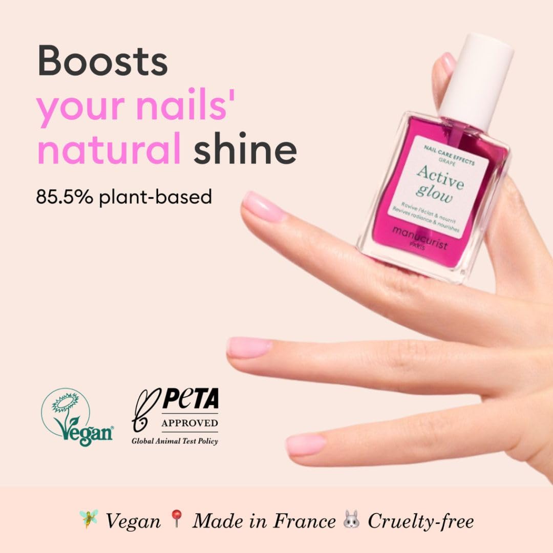 Manucurist Active Glow Grape All-in-One Perfecter Nail Polish & Care - No Lamp - Vegan & Made in France Ultra-Glowy Lilac Mirror-Like Shine - Nail Concealer & Care - Plant-Based Ingredients-Velvo Beauty