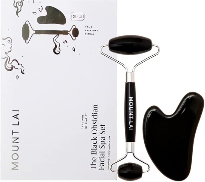 Mount Lai Obsidian Gua Sha Facial Tools, Black Obsidian Gua Sha Facial Tools Set and Roller, Guasha Tool for Face to Relieve Muscle Tension and Reduce Puffiness, Anti Aging Skin Care Sets for Women-Velvo Beauty
