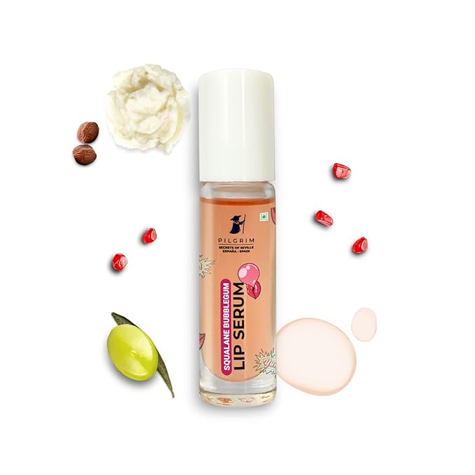 Pilgrim Squalane Bubblegum Lip Serum | Enriched with Shea Butter & Pomegranate Extract | Hydrating Lip Plumper Serum | Repairs Cracked Lips | Reveals Soft & Glossy Lips | 0.20 Fl Oz/6ml-Velvo Beauty