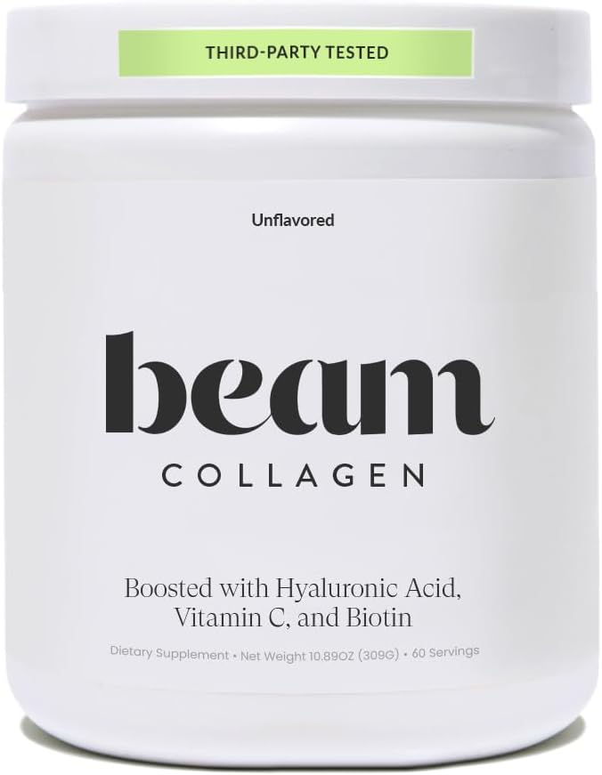 Beam Collagen Powder, Collagen for Women, Collagen with Hyaluronic Acid, Collagen Peptides Type 1 and 3, with Biotin, Grass Fed Bovine, Third-Party Tested, Best for Coffee, Vitamin C, 60 Servings-Velvo Beauty