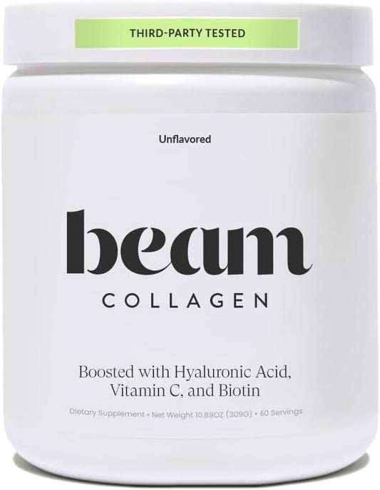Beam Collagen Powder, Collagen for Women, Collagen with Hyaluronic Acid, Collagen Peptides Type 1 and 3, with Biotin, Grass Fed Bovine, Third-Party Tested, Best for Coffee, Vitamin C, 60 Servings-Velvo Beauty