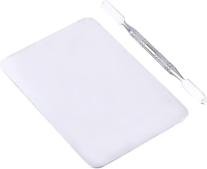 Mixing Palette Small Stainless Steel Makeup Palette Rec Shape Mixing Plate Tools with Spatula Nail Art Palette for Blending Cosmetic Shades-Velvo Beauty