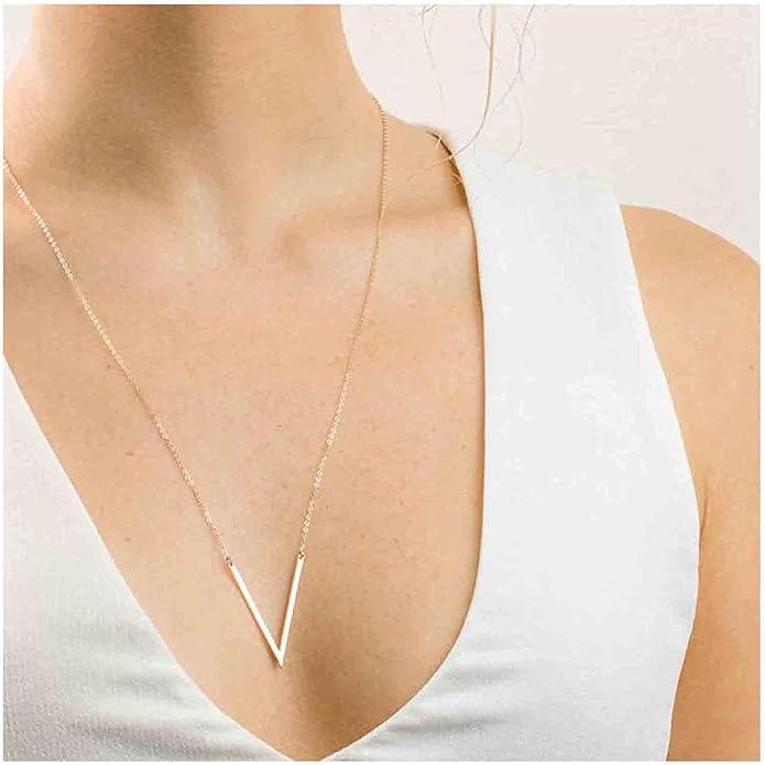 Letter V Pendant Necklace Monogram Necklace Choker Minimalist Initial V Necklace Simple Everyday Necklace Chain Jewelry for Women-Velvo Beauty