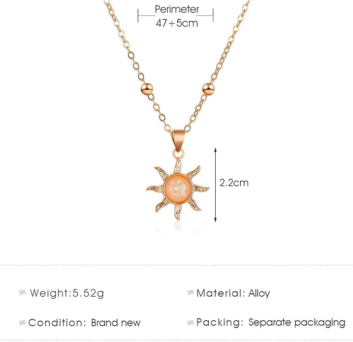 Vintage Opal Crystal Sun Pendent Necklace Opal Sunburst Necklace Moonstone Sun Choker Necklace Gold Ball Chain Necklace Jewelry for Women (Gold)-Velvo Beauty