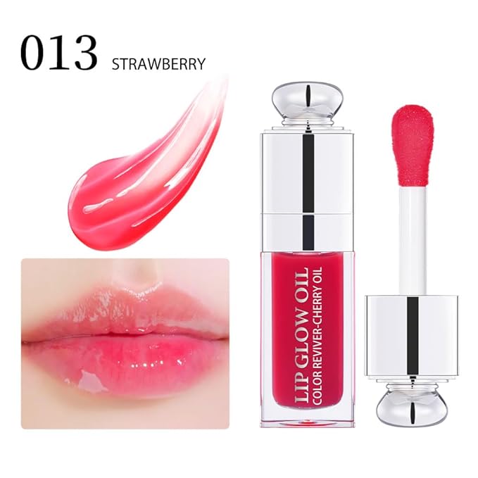 Moisturizing Lip Oil,No-Sticky Gloss Balm Care,Fruit Flavoured Oil for Dry Lip's Hydrating and Nourishing (013#Strawberry) 0.2 OZ-Velvo Beauty