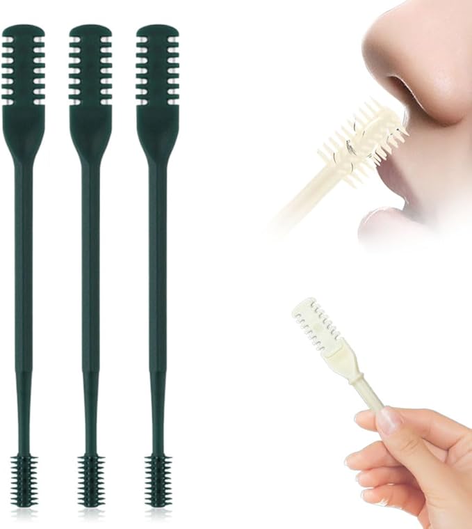 Nasal Hair Cutter, 2025 Upgraded Double Sided Noses Hairs Knife, 360° Rotating Portable Manual Nose Hair Trimmer, Noses Hairs Remover for Women Men Travel Essentials (Dark Green, 3 Pcs)-Velvo Beauty