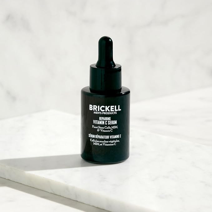 Brickell Men's Anti Aging Vitamin C Serum For Face, Repairing Night Facial Serum for Men, Natural and Organic Hyaluronic Acid Serum For Face to Diminish Wrinkles and Reduce Redness, 1 Ounce, Scented-Velvo Beauty