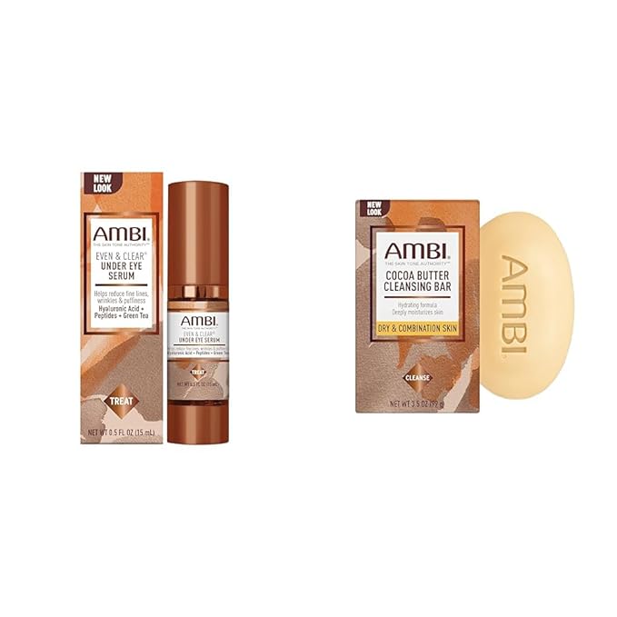 Ambi Even & Clear Under Eye Serum Anti Aging Formula with Peptides and Hyaluronic Acid to Reduce Fine Lines and Wrinkles, with Cocoa Butter Cleansing Bar-Velvo Beauty