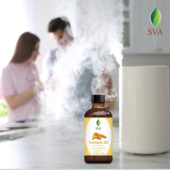 SVA Turmeric Essential Oil – 4 Fl Oz – 100% Natural Turmeric Oil - for Diffuser, Hair Care, Face, Skin Care, Aromatherapy, Scalp and Body Massage, Soap and Candle Making – with Dropper-Velvo Beauty
