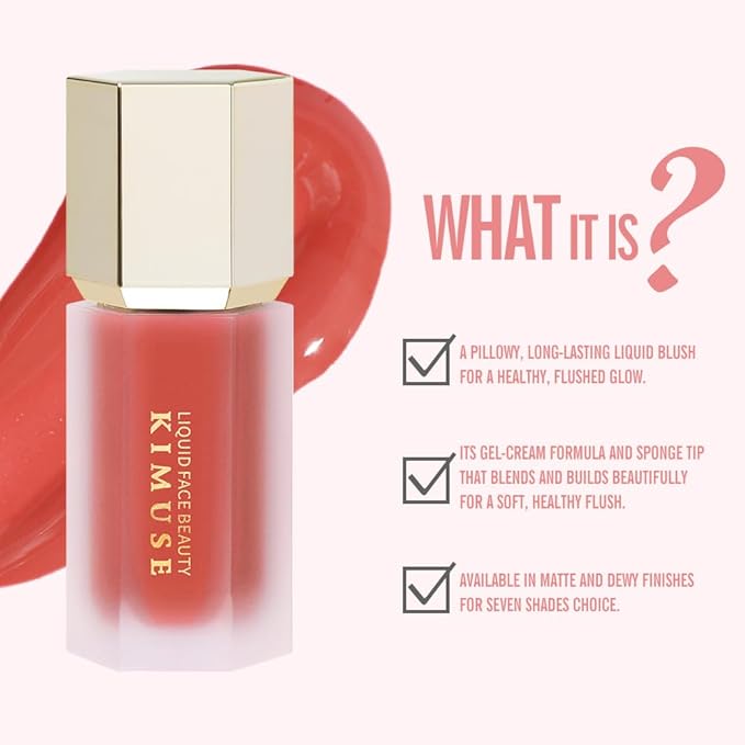KIMUSE Soft Cream Blush Makeup, Liquid Blush for Cheeks, Weightless, Long-Wearing, Smudge Proof, Natural-Looking, Dewy Finish-Velvo Beauty