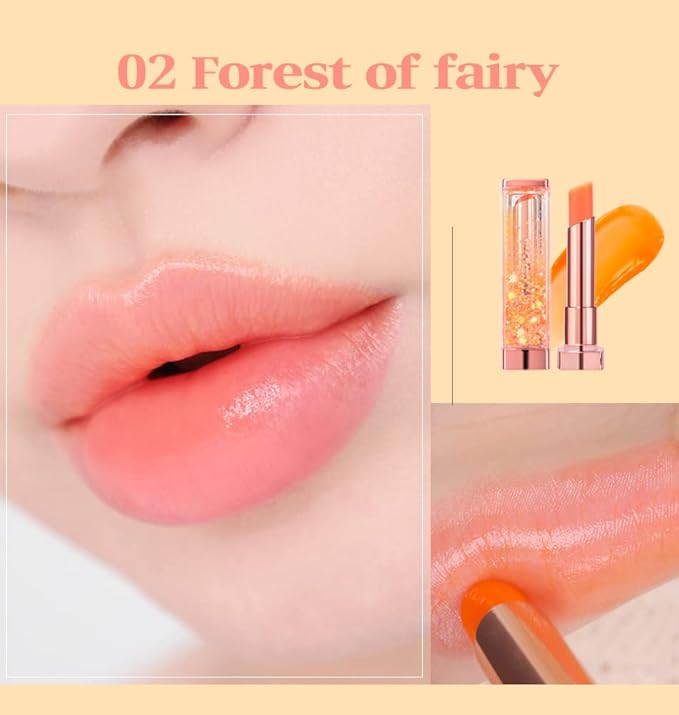 [SET] CORINGCO Sparkle Cute Color Changing Lip Balm｜ Colored Lip Cream Lip Gloss, Glitter Lip Care Lip Pack Birthday Gift Glitter Gift Sequin Shiny Spangle Lipbalm (#02 Fairy Forest)-Velvo Beauty