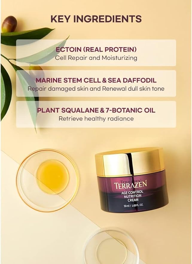 Terrzen Korean Face Cream Age Control Nutrition, 1.69 fl.oz. (50ml), Reduce Wrinkle, Hyaluronic Acid + Plant Stem Cell + Real Protein + Plant Squalane-Velvo Beauty
