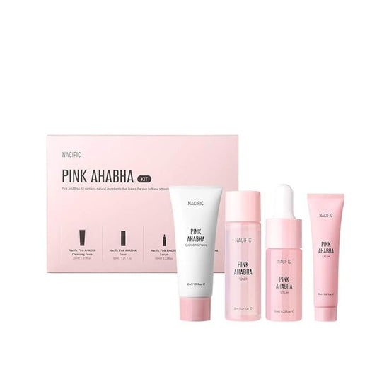 Nacific Pink AHA BHA Kit (Cleansing Foam, Toner, Serum, Cream) Travel Size Skin Care Set-Velvo Beauty