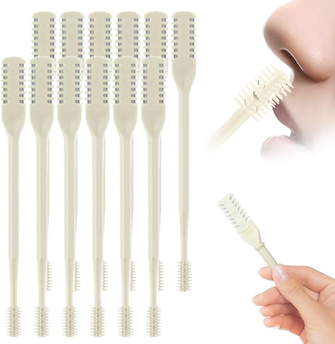 Nasal Hair Cutter, 2025 Upgraded Double Sided Noses Hairs Knife, 360° Rotating Portable Manual Nose Hair Trimmer, Noses Hairs Remover for Women Men Travel Essentials (Beige, 12 Pcs)-Velvo Beauty