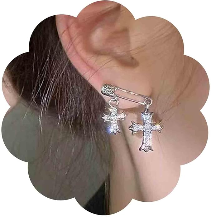 Vintage Crystal Cross Drop Earrings Rhinestone Cross Stud Earrings Silver Paperclip Earrings Sparkly Cz Crucifix Earrings Jewelry for Women-Velvo Beauty