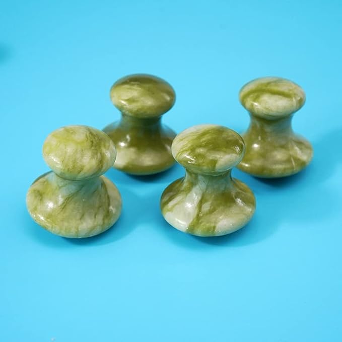 2 Pcs Mushroom Jade Gua Sha Facial Tools, Jade Roller Guasha Massage Green Jade Stone Mushroom Shaped Face Lift Remove Wrinkles Massager for Women Spa, Massage Knobs for Body Relaxing-Velvo Beauty