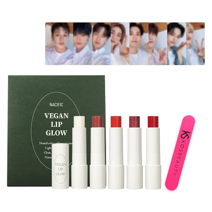 Nacific x Stray Kids Be Natural Vegan Lip Glow 5 PCS Set, with Photocards 8 PCS Full Set by KOSBEAUTY-Velvo Beauty