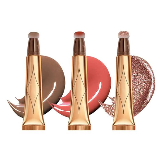 3 Color Contour Beauty Wand, Highlighter ，Face Concealer Contouring with Cushion Applicator Long Lasting & Smooth Matte Finish Liquid Illuminator Makeup Stick .(01 Contour+03 Cherry Red +05 Bronze Gold)-Velvo Beauty