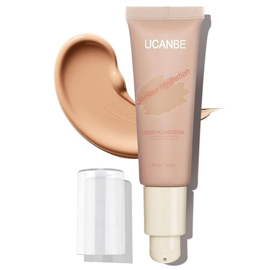 UCANBE Matte Liquid Foundation Makeup, Medium to Full Coverage Waterproof Longwear Serum Cream Foundation for Combination & Oily Mature Skin, Lightweight Hydrating & Nourishing, True Beige, 1 fl. oz.-Velvo Beauty