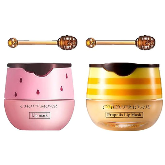 2 Pack Nourishing Lip Balm Honey Pot, Moisturizing Honey & Strawberry Propolis Lip Mask, Hydrating & Prevention Dry and Cracked Lip Scrubs Exfoliator Lip Sleeping Mask Reduces Lip Lines-Velvo Beauty