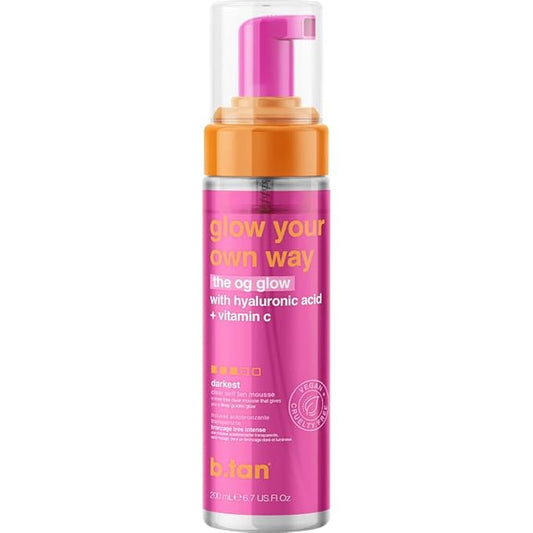 b.tan Clear Self Tanner Foam | Glow Your Own Way - Rinse Free, Best 1 Hour Express Sunless Tanning Water Mousse, Dark, No Transfer, Moisturizing, Face & Body, No Fake Tan Smell, 6.7 Fl oz-Velvo Beauty
