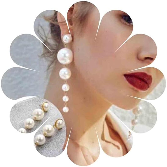 Boho Pearl Drop Dangle Earrings Big Pearl Tassel Earrings Gold Long Drop Earrings Elegant Vintage Earrings Jewelry for Women-Velvo Beauty