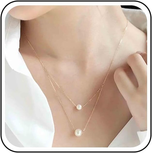Boho Layered Pearl Necklace Choker Gold Pearl Pendant Necklace Multi Layer Vintage Necklace Chain Bridal Necklace Jewelry for Women and Girls-Velvo Beauty