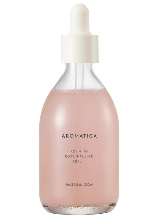 AROMATICA Reviving Rose Infusion Serum 3.38oz / 100ml, Vegan, Rejuvenating Hydration Serum, Vitality Serum for dry skin | with Damask Rose Water and Rose Oil-Velvo Beauty