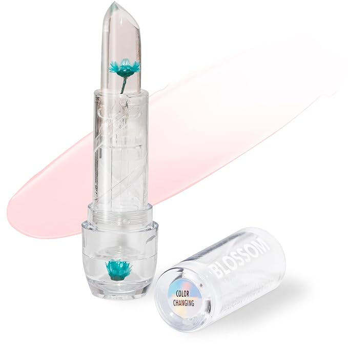 Blossom Moisturizing Custom Color Changing Crystal Lip Balm, Strawberry Scented, Lip Stain Tint, Infused with Real Flowers, 3g, Turquoise-Velvo Beauty