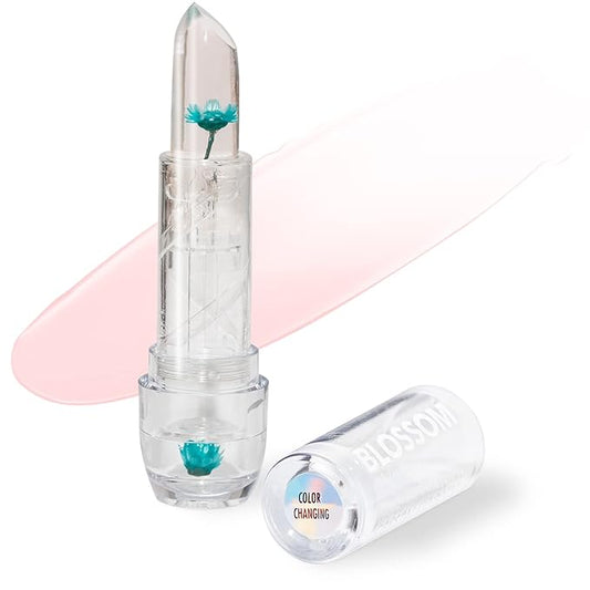 Blossom Moisturizing Custom Color Changing Crystal Lip Balm, Strawberry Scented, Lip Stain Tint, Infused with Real Flowers, 3g, Turquoise-Velvo Beauty