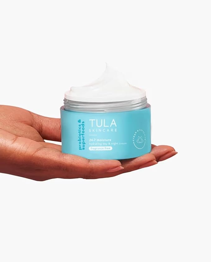 TULA Skin Care 24-7 Hydrating Day & Night Cream Fragrance Free - Nourishing Moisturizer for Face, Maintain Skin Balance & Improve Skin Smoothness, Contains Watermelon & Apple Extract, 1.5 oz.-Velvo Beauty